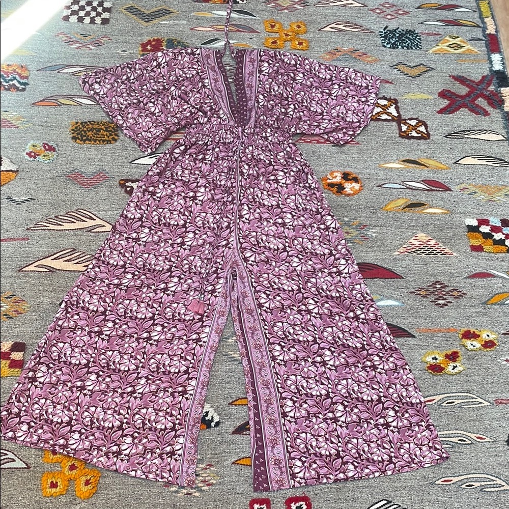 White Waves Kimono Wide Leg Jumpsuit - Picture 3 of 8